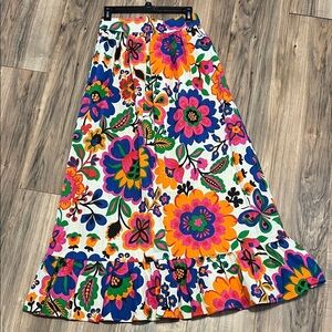 Vibrant Floral A-Line Maxi Skirt - White Multi